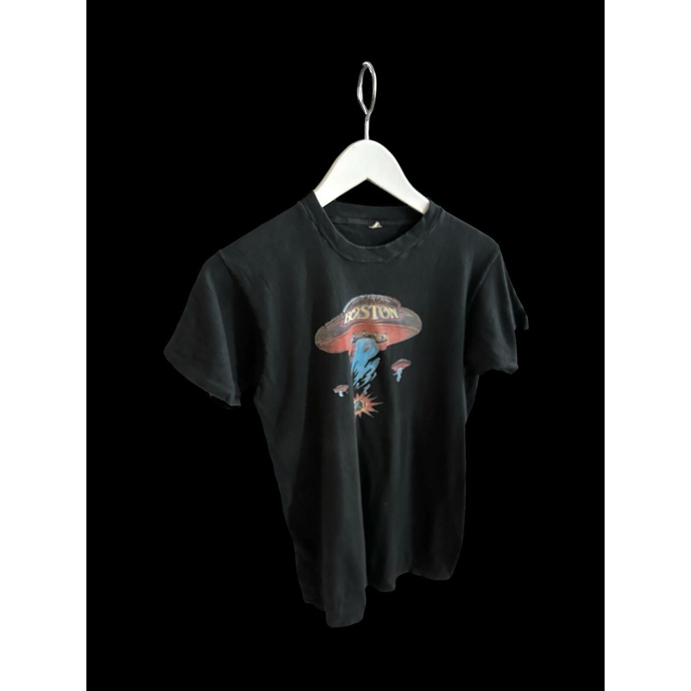 Vintage Boston Black Faded Tour Band Tshirt Sz Small No Size Tag Distressed‎